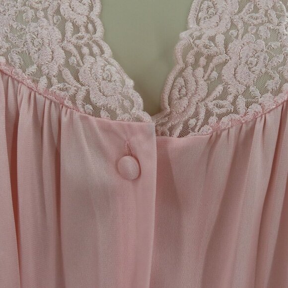 VTG Vanity Fair Women Medium Solid Pink Lace Trim Button Front Nightgown Dress - Picture 4 of 11